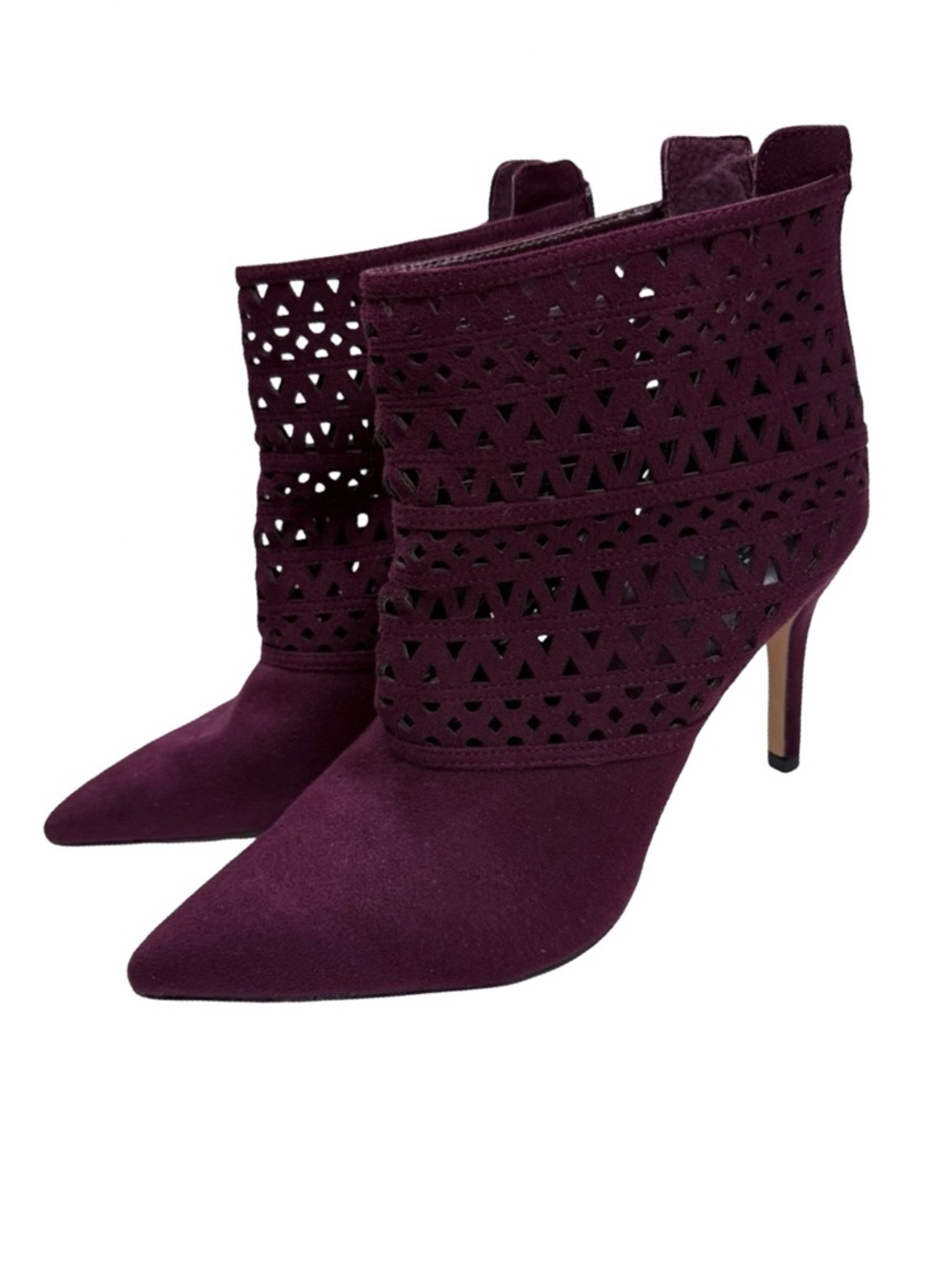 White House Black Market Burgundy Laser Cut Heeled Ankle Boots 8.5 - Picture 2 of 7